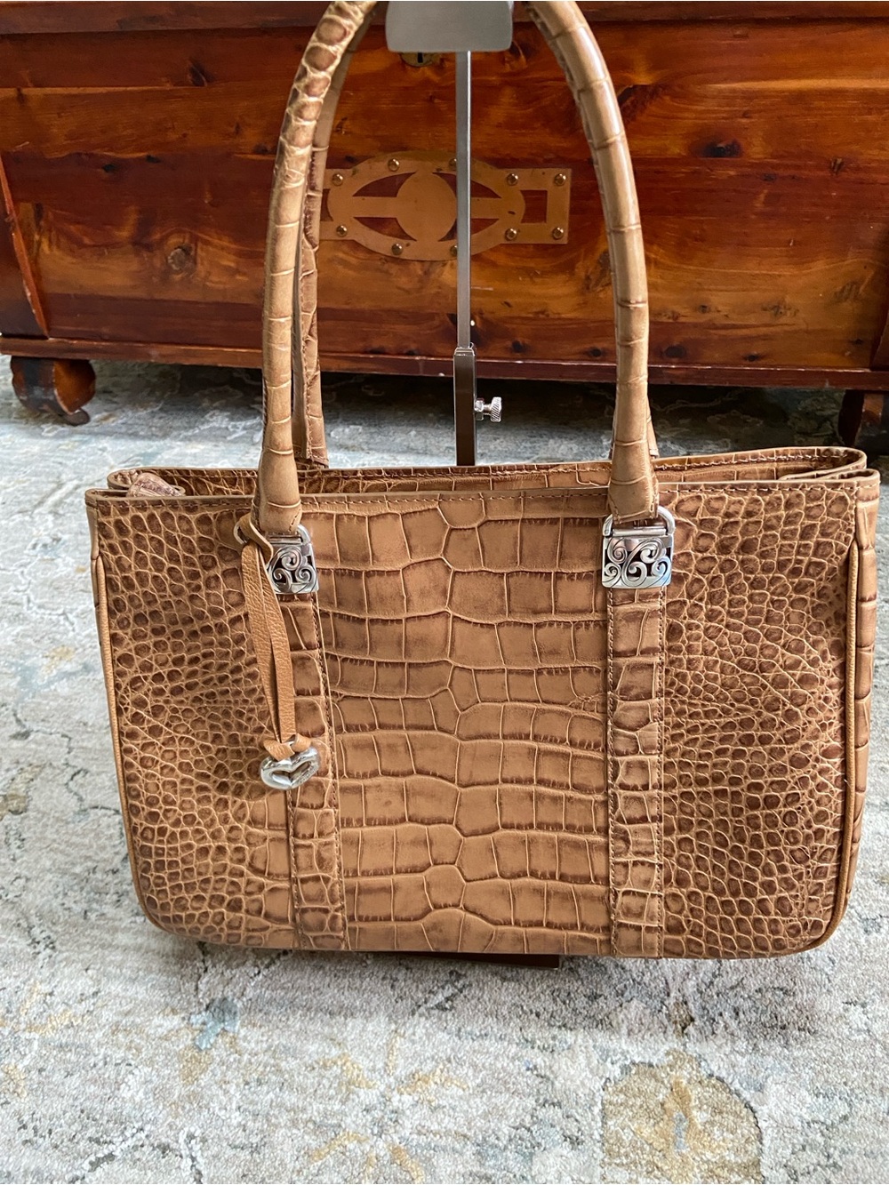 Brighton Vintage Croc-Embossed Leather Satchel